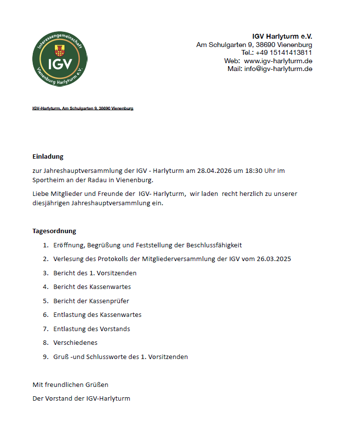 Jahreshauptversammlung 2026